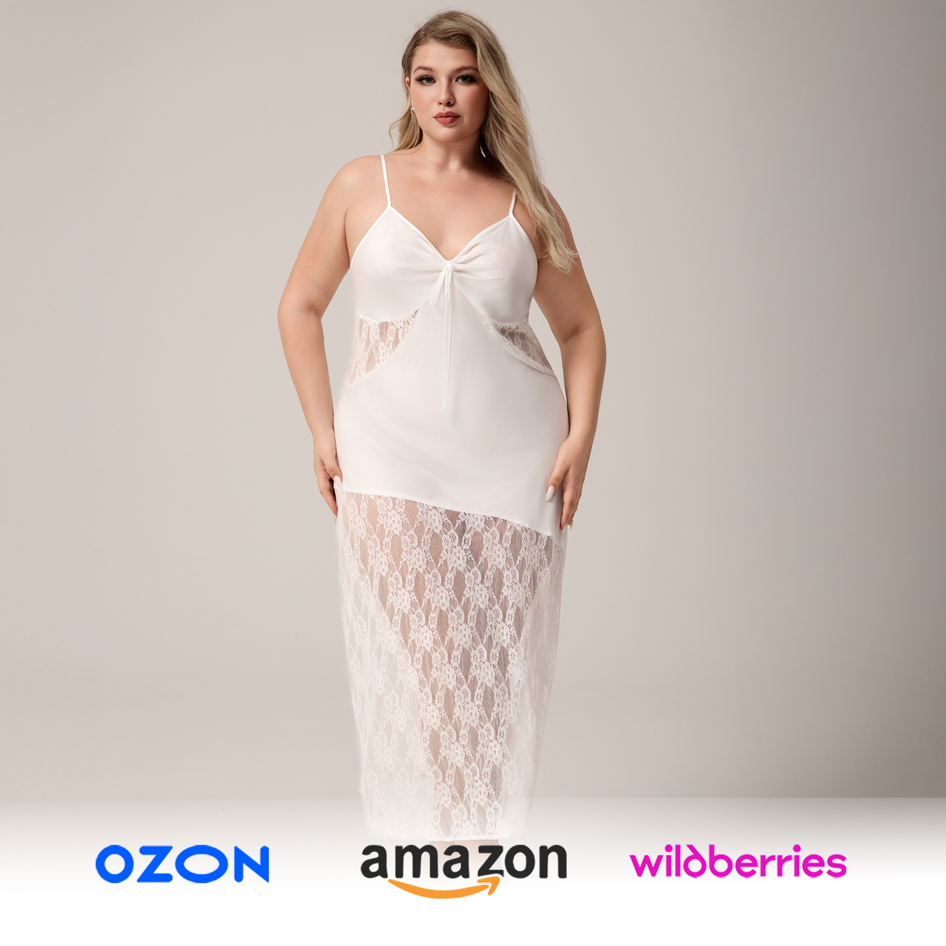 Yaoting nuevo pijama de seda de hielo de tamaño grande europeo y americano, encaje de empalme, vestido de pijama de mujer largo sexy SQ7004