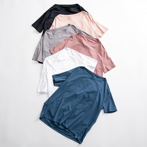 Cross-border same item yoga short-sleeved back in action loose sport top women's yoga cover-up