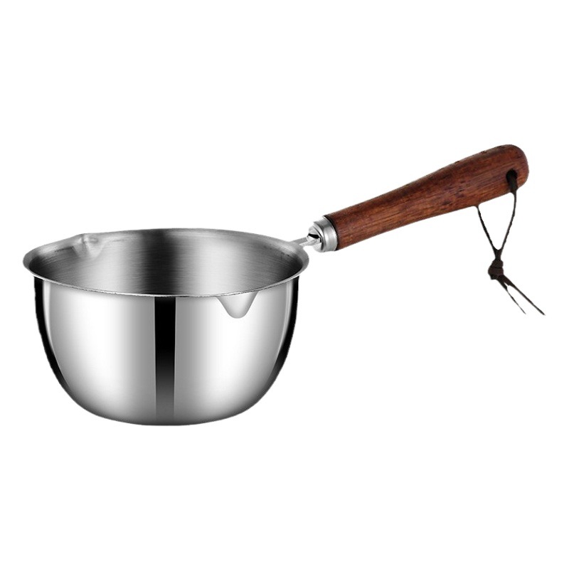 Olla de aceite caliente de acero inoxidable 304 con mango de madera, olla de aceite especial para quemar, cuchara de sopa doméstica, olla de cuchara de aceite vertido de cocina