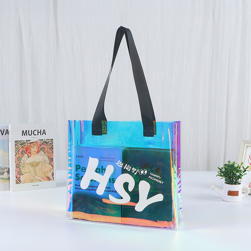 Bolsa de mano láser de PVC personalizada exhibición de regalos transparentes bolsas de regalo coloridas paquetes de gelatina transparentes personalizados