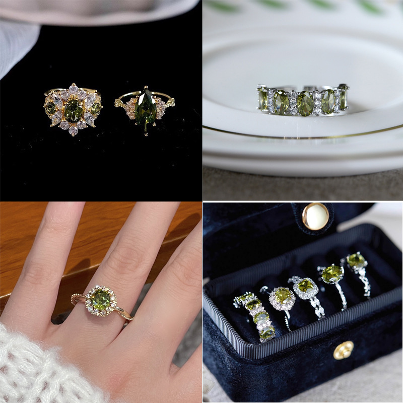 Peridot Vintage Court-Style Luxurious Heavy-Duty Zircon Full Diamond Ring Stackable New Model Sparkling Marquise Round Shape Peridot Vintage Court-Style Luxurious Heavy-Duty Zircon Full Diamond Ring Stackable New Model Sparkling Marquise Round Shape