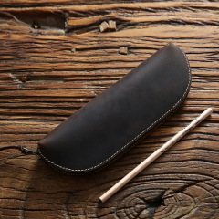 Large-capacity crazy horse leather zipper head first-layer cowhide pen bag for students and youth, genuine leather creative stationery bag, retro storage bag