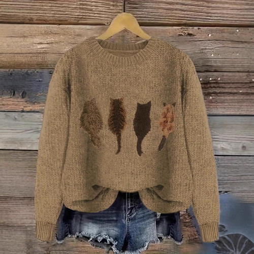 2025 Western and Eastern Cross-Border Foreign Trade Women's Knitwear 3D Digital Series Printing Round Neck Knitwear Manufacturer Best Selling