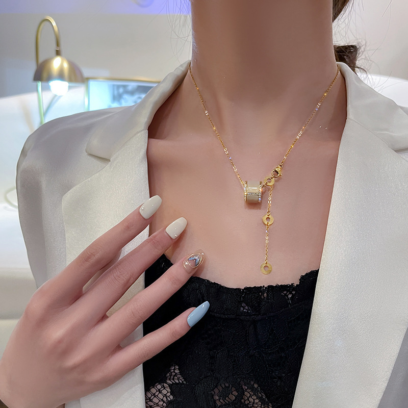 Collana da donna in vita con diamanti e pietre Cat's Eye dal lusso leggero e dal design piccolo, catena per maglione in edizione coreana,_voghion.com