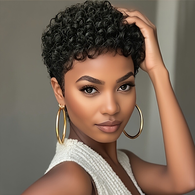 Cross-Border Wig for Women, Short Curly Hair, African Small Curls, Foreign Trade Pixie Curly Wigs Wig Set