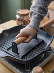 Cast iron pan for frying meat, pressing meat plate, iron plate for grilling squid, steak pan, barbecue meat plate, pressing plate, household and commercial use, no coating