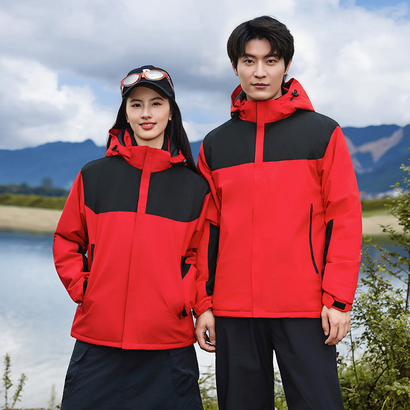 Ropa de algodón personalizada todo en uno, ropa de trabajo para parejas al aire libre, cortavientos y cálida, forrada de lana, chaqueta de invierno con impresión de logotipo.