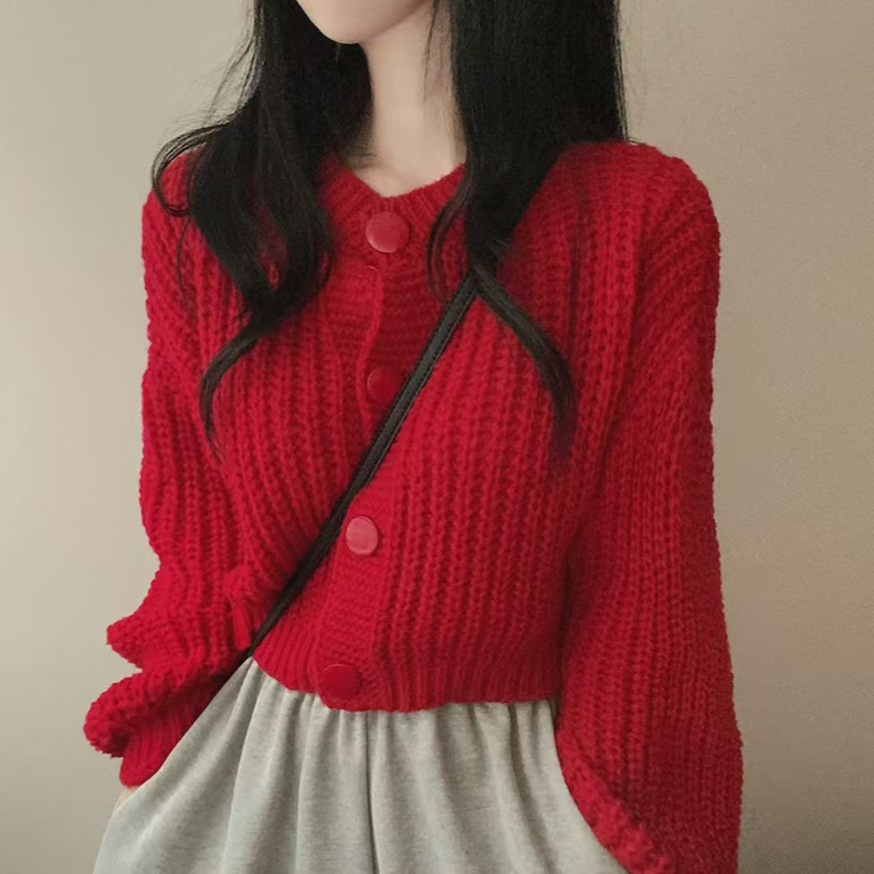 Lazy Style Candy Color Short Sweater Autumn New Korean Casual Fashion All-match Short Round Neck Top Knitted Sweater Lazy Style Candy Color Short Sweater Autumn New Korean Casual Fashion All-match Short Round Neck Top Knitted Sweater