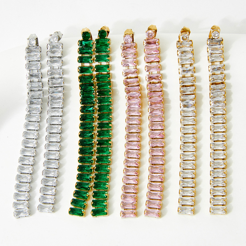 Real Gold Plated Plating Material Zircon Inlay Material 1 Pair Glam Geometric Plating 304 Stainless Steel Zircon 16K Gold Plated White Gold Plated Gold Plated Stainless Steel Earrings
