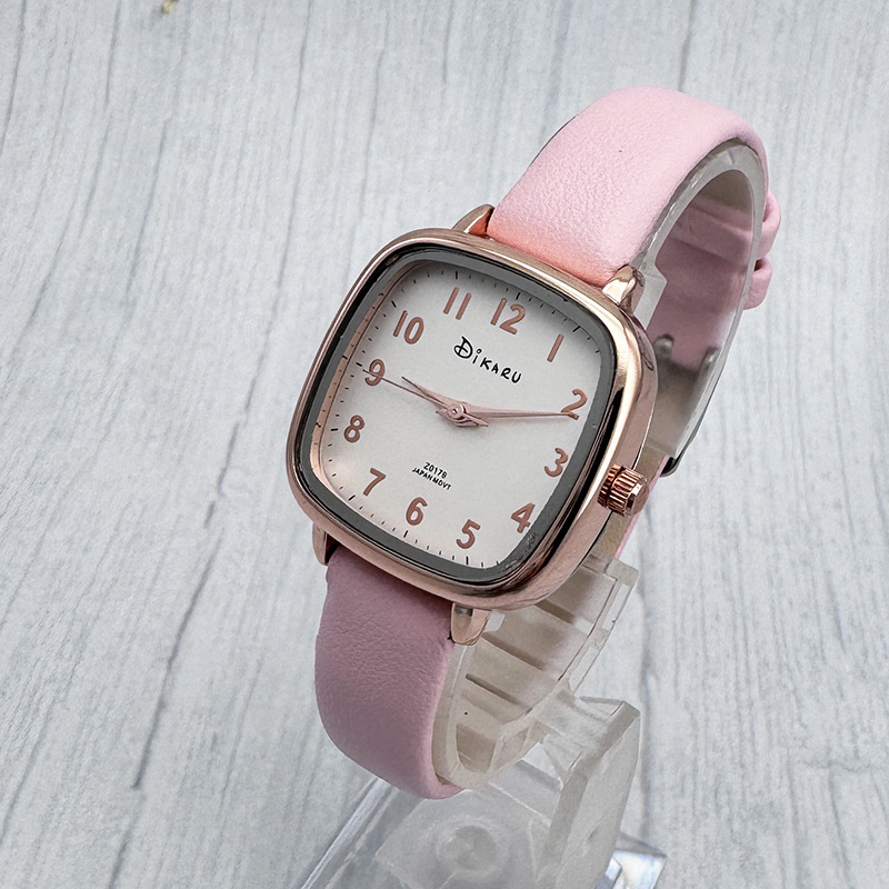 Korean Style College Wind Leather Strap Watch Women's Small Square Candy Exam High School Middle School Student Versatile High-Value Quartz Watch