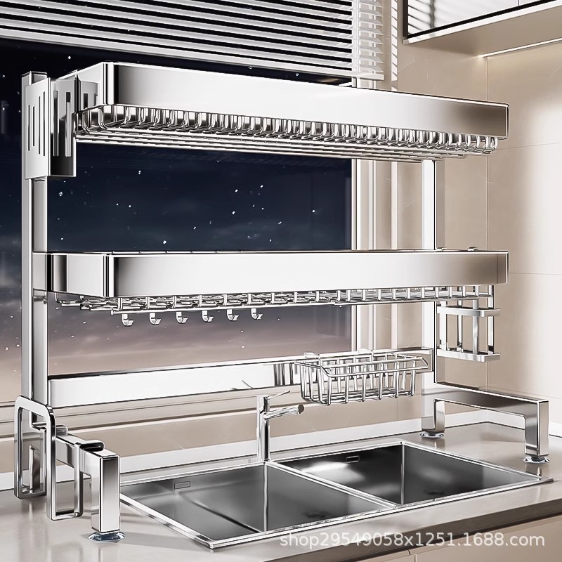 304不锈钢厨房水槽置物架多功能洗碗架水池碟盘放碗沥水收纳碗架