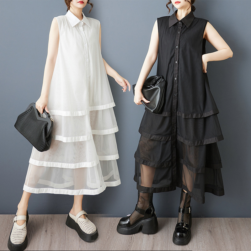 Real Shot of the New Summer Style Loose-Fitting, Fashionable, Artistic Design Multi-Layered Mesh Splicing Mid-Length Cake Dress Real Shot of the New Summer Style Loose-Fitting, Fashionable, Artistic Design Multi-Layered Mesh Splicing Mid-Length Cake Dress