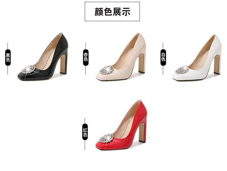 Giày cao gót nữ mũi vuông cỡ lớn, miệng nông gắn khóa pha lê, giày lễ phục cô dâu — Màu mơ, Màu trắng, Màu đen, Màu đỏ chi tiết 4