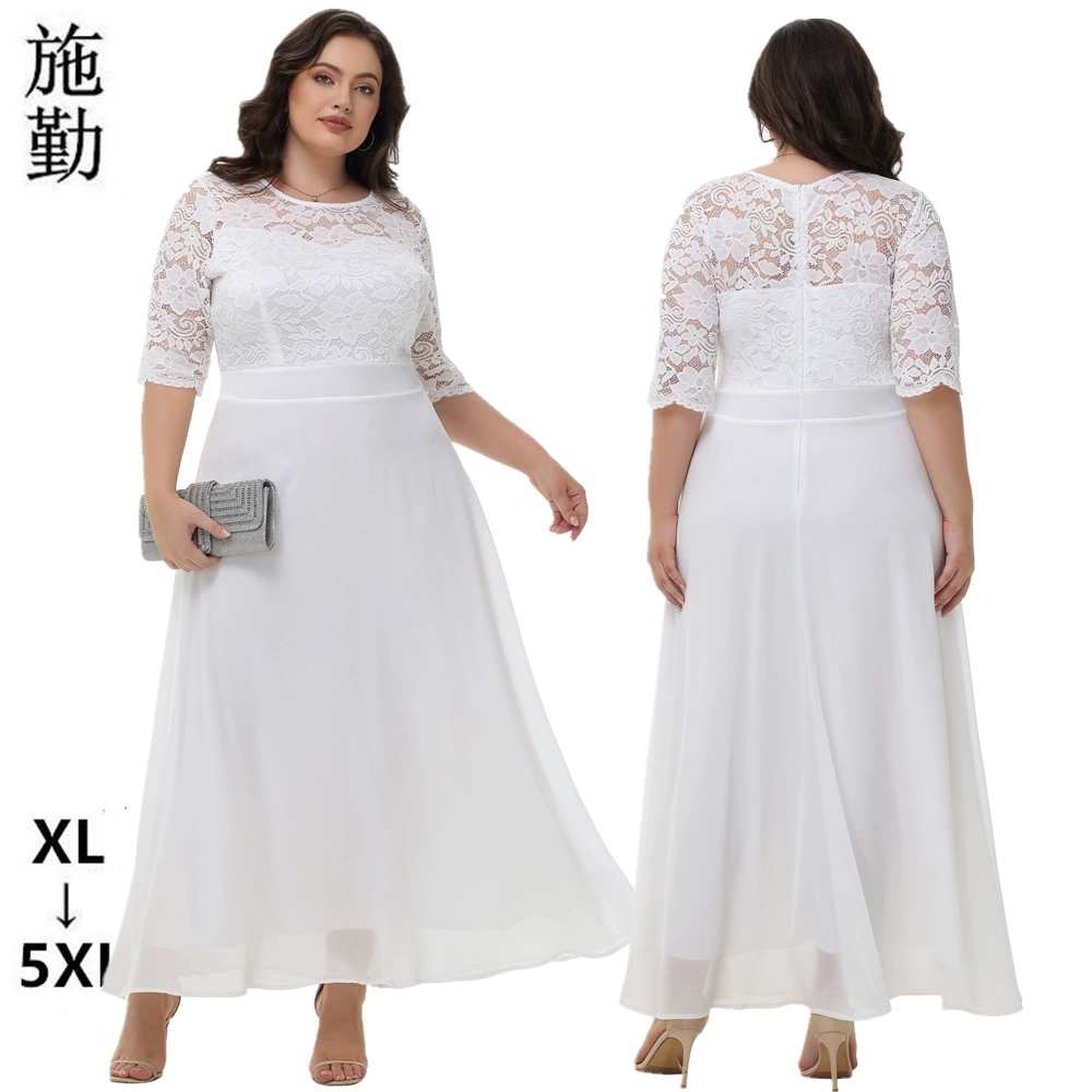 2025 европейское и американское трансграничное экспортное женское платье больших размеров, новое кружевное шифоновое платье Amazon, платье подружки невесты