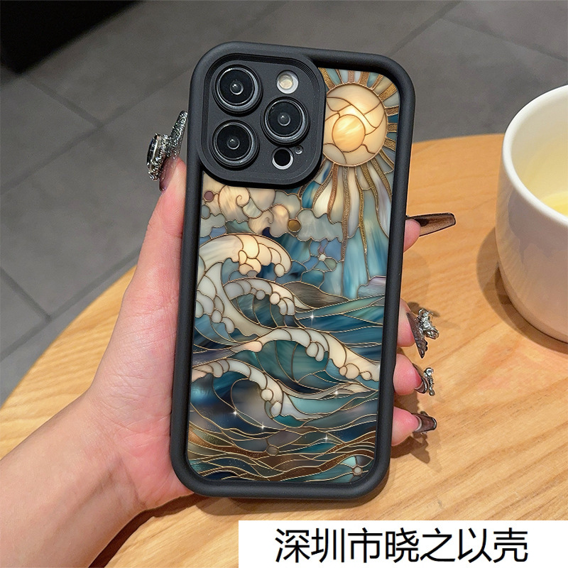 浮世绘太阳海浪适用iPhone保护套苹果11/12/13/14/15/16Pro手机壳