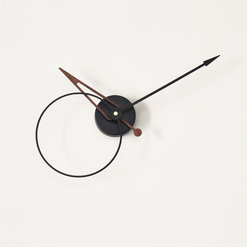 Cross-Border Hot Selling Nordic Minimalist Spanish Wall Clock Creative Home Living Room Black Walnut Large Pointer Metal Clock
