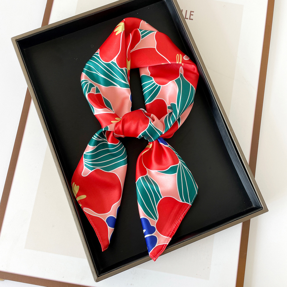 Femmes Élégant Style Vintage Bloc De Couleur Fleur Polyester Écharpe En Soie display picture 23