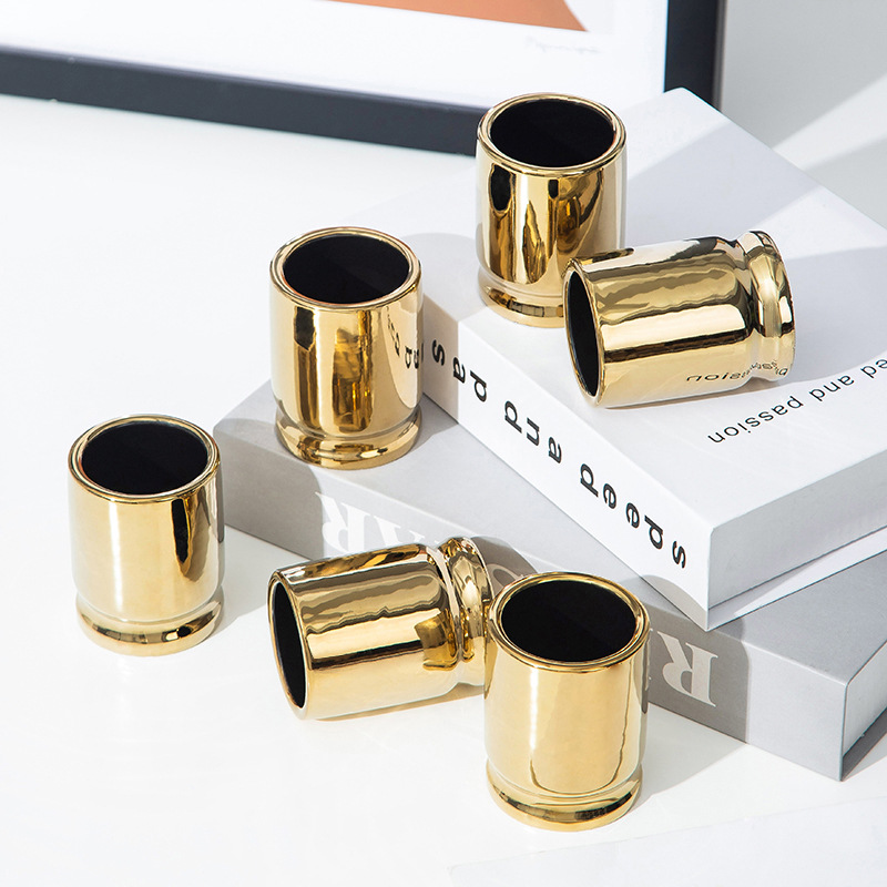 创意陶瓷杯水杯酒杯镀金弹壳杯礼盒包装小瓷杯时尚礼品杯茶杯批发