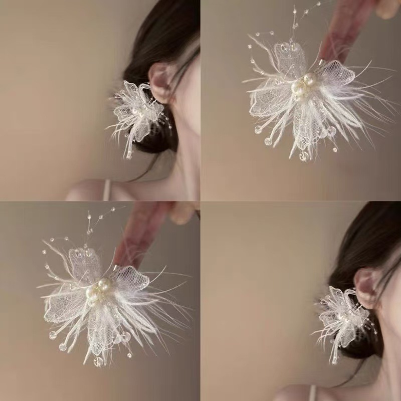 Wonderful Fairy! Beautiful Lace Feather Hairpin! Exquisite Girly Heart Side Clip Hairpin Versatile Headwear for Women