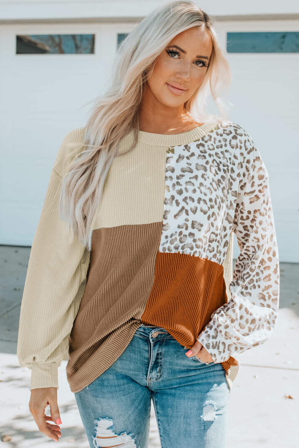 Fashion Leopard Spandex Polyester Round Neck Long Sleeve Regular Sleeve Contrast Binding Hoodie