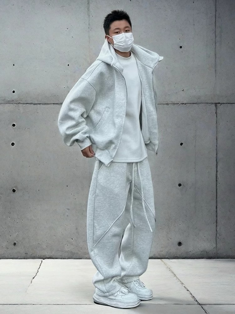 American High Street JACK suéter con capucha pesado para hombre, versión de otoño e invierno, chaqueta corta con cremallera de color sólido de base suelta