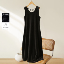 棉茧 金丝绒吊带连衣裙女装秋季新款赫本风后背交叉高品质长裙女
