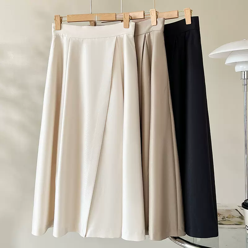 恩迪A字半身裙女秋季新款高级感缎面轻奢高腰黑色a字裙半裙中长裙