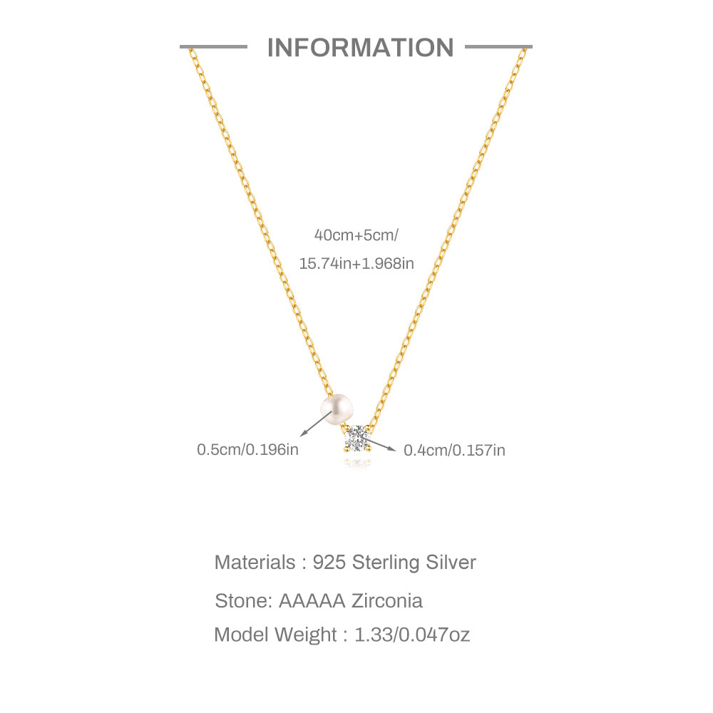 2g Weight Zircon Inlay Material 925 Sterling Silver Zircon Pearl Plating Inlay Geometric Necklace