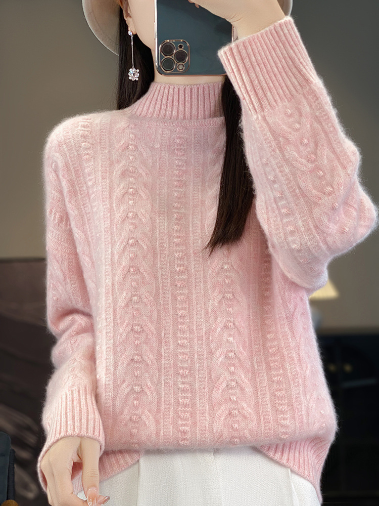 Women's half turtleneck thickened woolen sweater autumn and winter new skin-friendly warm cashmere knitted sweater fashionable all-matching bottoming shirt