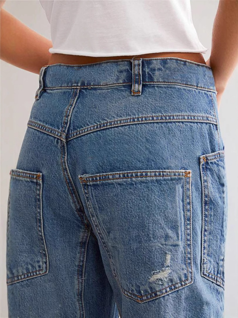 Inventario 2025 nuevo retro retro transfronterizo europeo y americano pantalones rectos casuales empalmados pantalones largos jeans sueltos mujeres