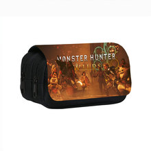跨境Monster Hunter Wilds 印花双层笔袋 怪物猎人荒野学生文具袋