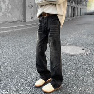 Washed Vintage Flared Jeans for Men Cieanfit Scimitar Pants American Style Trendy Retro Versatile Straight Pants