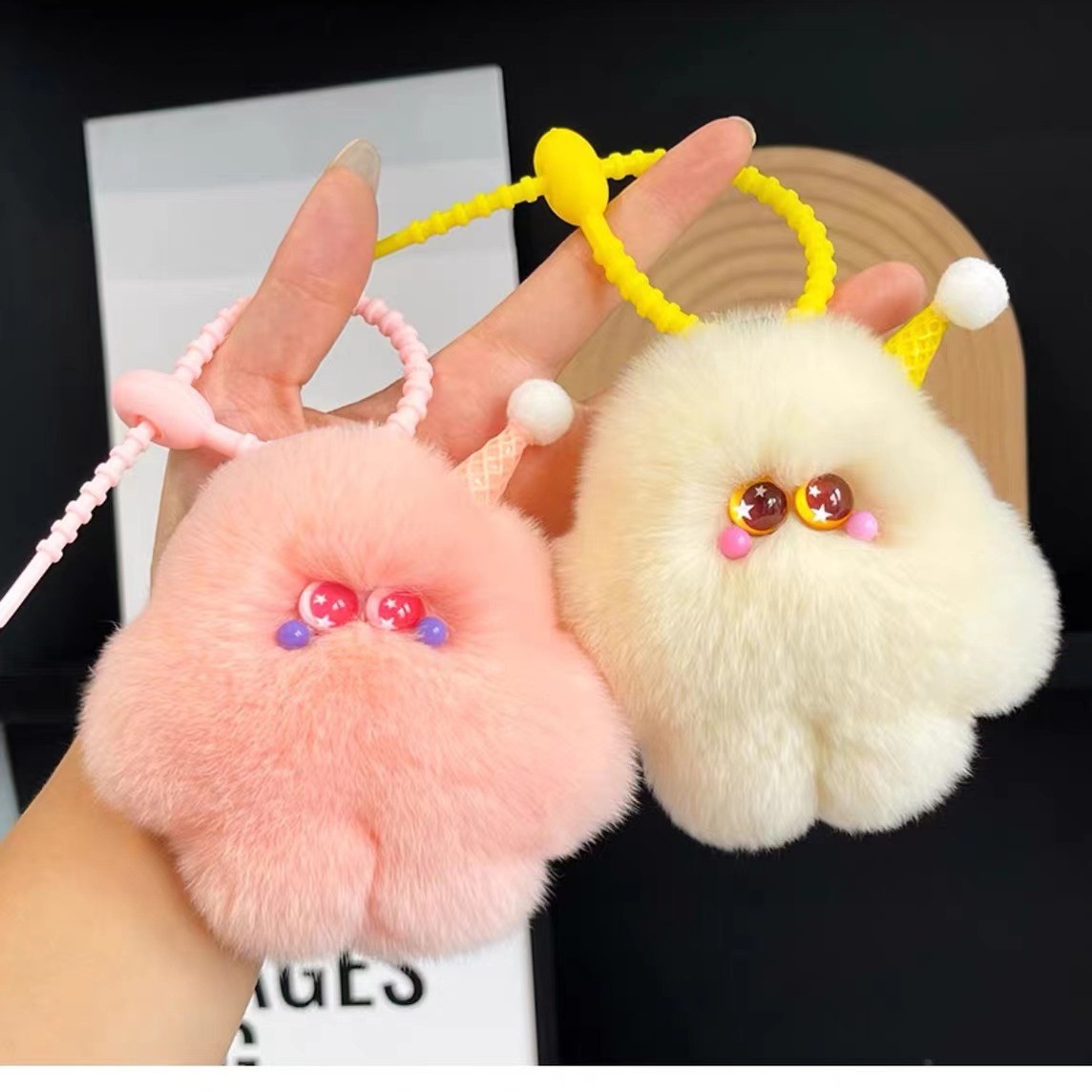 Cute creative imitation Rex rabbit fur ice cream stupid car key chain bag pendant ins gift fur ball