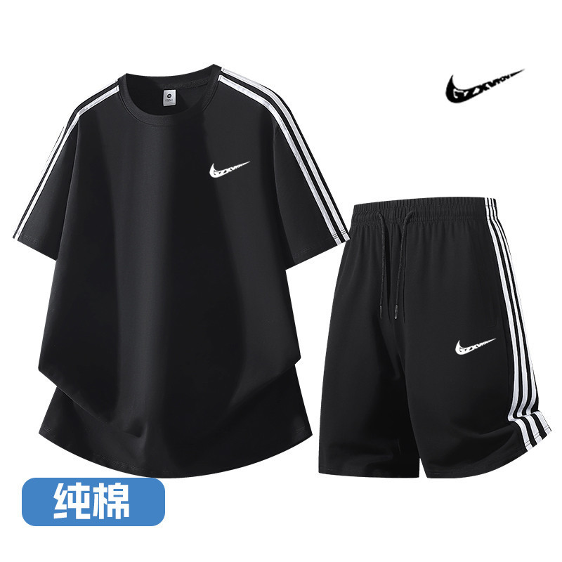 Thin Round-Neck Pure Cotton T-Shirt for Men, New Summer Style, Breathable Casual Men's Sportswear, Trendy Loose Two-Piece Set Thin Round-Neck Pure Cotton T-Shirt for Men, New Summer Style, Breathable Casual Men's Sportswear, Trendy Loose Two-Piece Set
