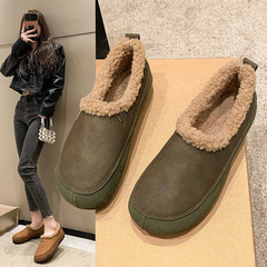 Women's Winter Fleece Lined Snow Boots with Plush Inner 2023 Round Toe Flat Soft Leather Slip-on Cotton Shoes