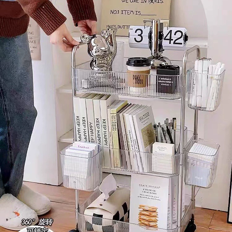 Acrylic Rolling Storage Cart, Multi-Layer 2–4 Tiers, 38×23 cm, Optional Hanging Baskets