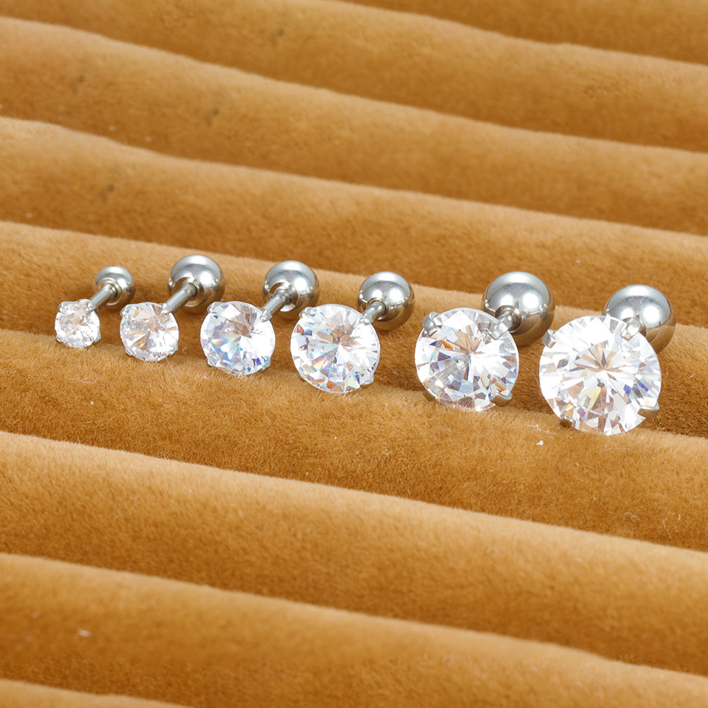 1 Piece Shiny Round Plating Inlay Stainless Steel Zircon Ear Studs display picture 2