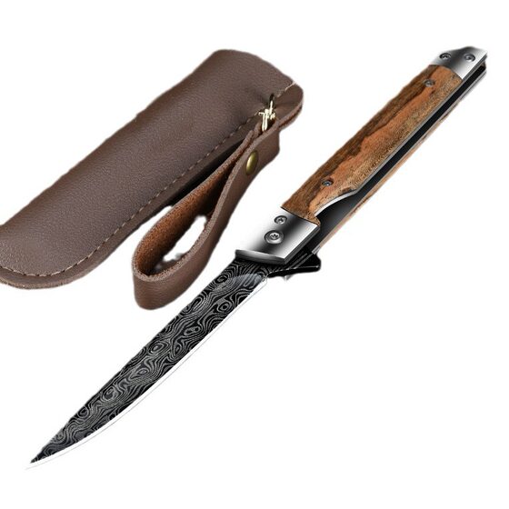 Folding Knife Outdoor Knife Camping Knife Yellowwood Damascus Pattern M390 Knife Sharp and High Hardness