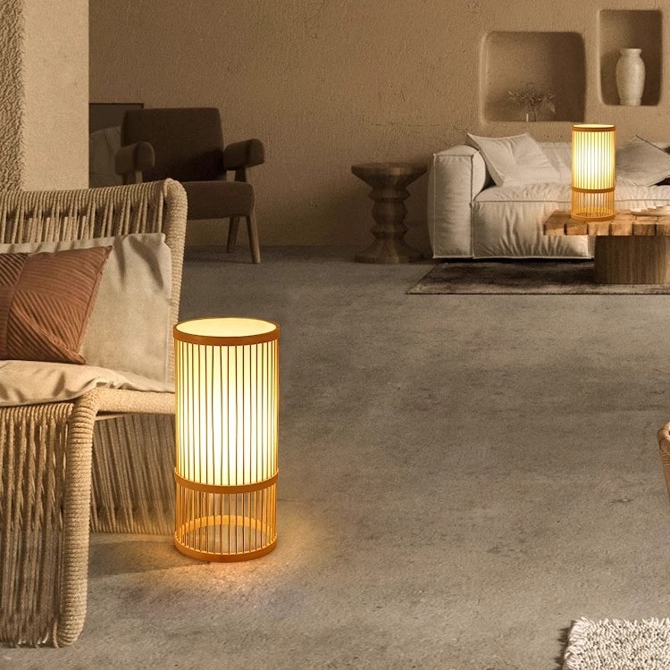Estilo antiguo chino lámpara de pie de bambú tejido de estilo japonés sala de té sala de estar dormitorio bambú lámparas de arte simple estudio vertical lámpara de pasillo