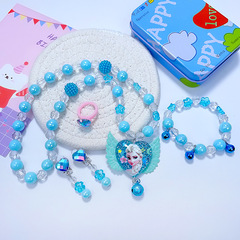兒童公主項鍊戒指耳夾手鍊套裝公主小女孩卡通可愛首飾配愛莎飾品