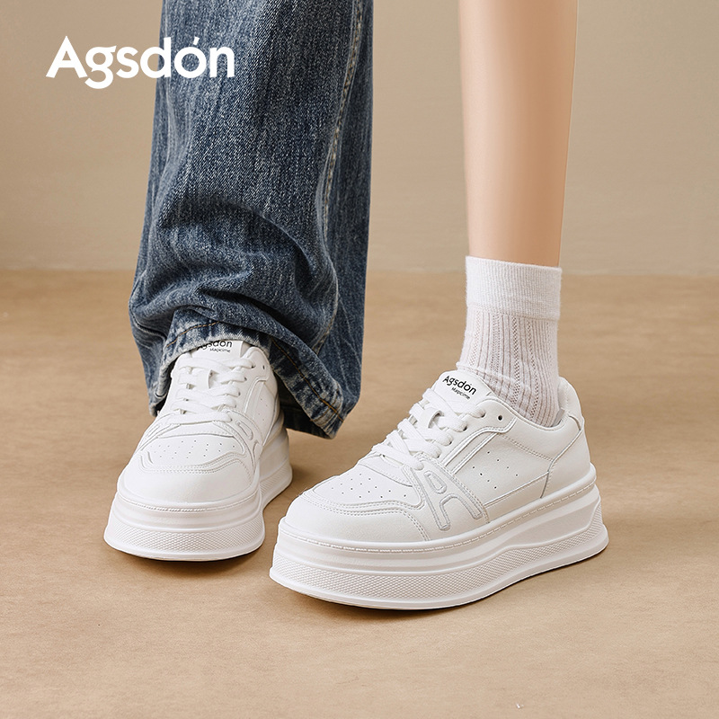 Augu Shi Deng zapatos blancos de suela gruesa para mujeres 2025 nuevos zapatos de skate de otoño estudiantes zapatos casuales ligeros de suela suave