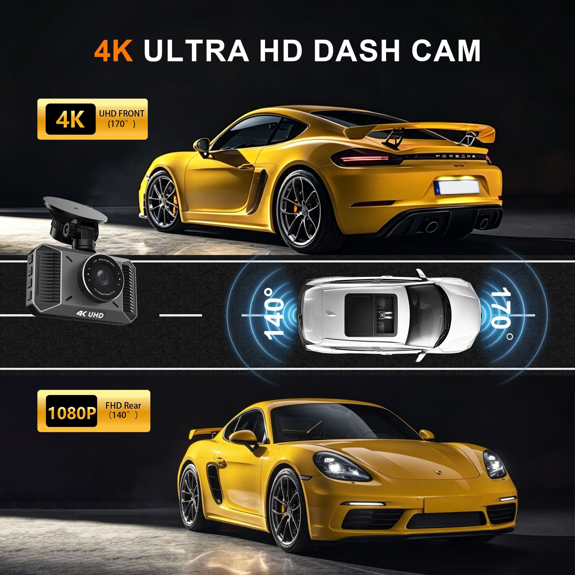 Cross-border 4K Dual Front and Rear Recording Dash Cam 3inch IPS Screen WIFI Mobile Phone Connectivity Night Vision for Export