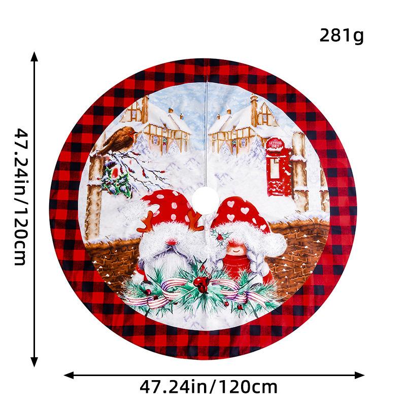 Falda Decorativa para Árbol de Navidad, Diseño Clásico a Cuadros con Papá Noel y Muñeco de Nieve, Alfombra para Árbol de Navidad, Venta al por Mayor