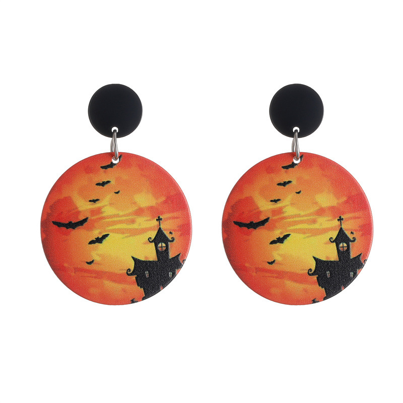 Nueva Halloween Stud pendientes moda personalidad puesta de sol extraña noche Luna bat pendientes mujer fabricante