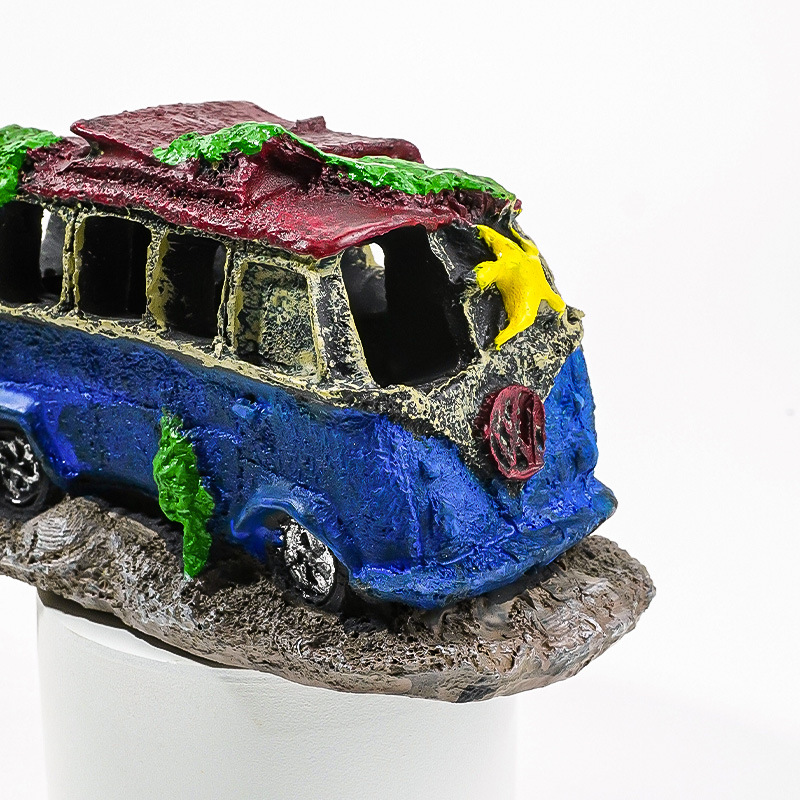 Venta caliente decoración de acuarios restos de coche pecera paisajismo resina pescado camarones adorno esquivar coche viejo autobús spot