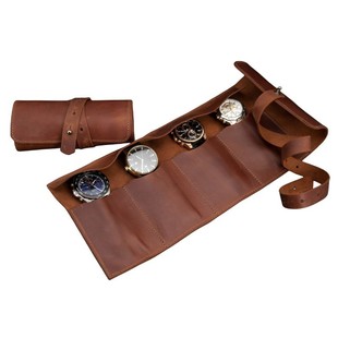Foreign trade Crazy Horse Leather large capacity watch Storage roll bag men and women portable leather dustproof watch Storage organizing bag