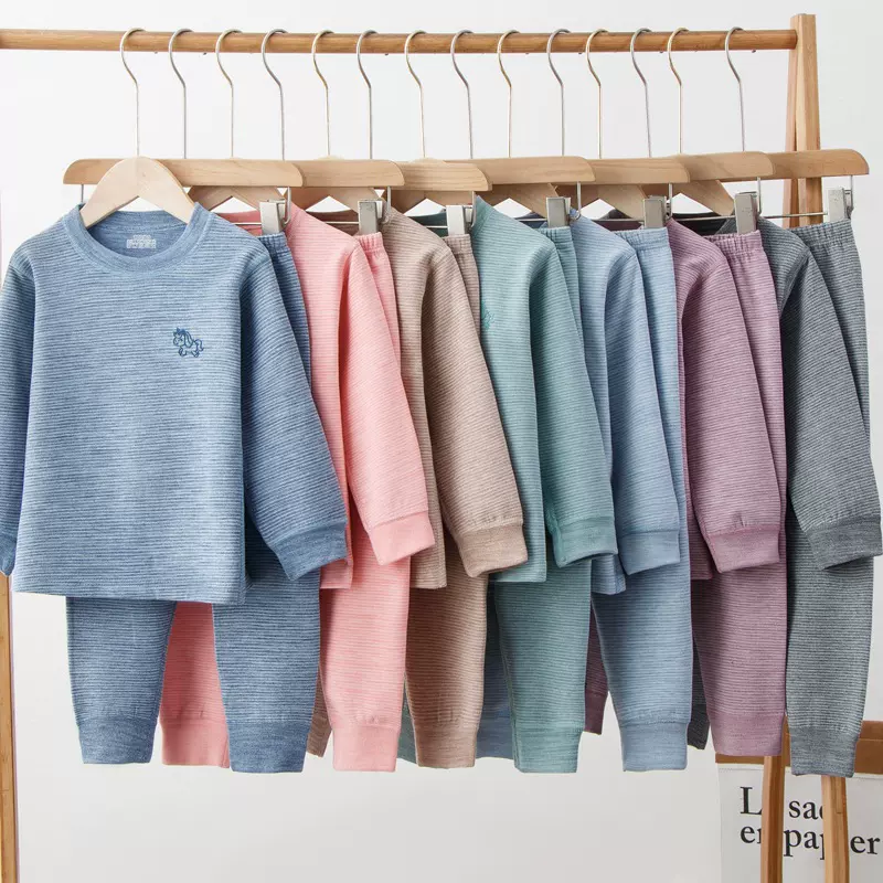 男女儿童A类保暖内衣套装打底秋衣秋裤宝宝秋冬上领条纹睡衣睡裤