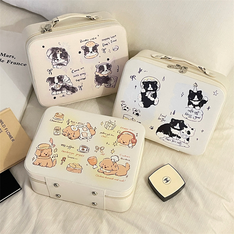 Caja de maquillaje de dibujos animados de alto valor facial y gran capacidad portátil para productos de cuidado de la piel, caja de almacenamiento, maleta, bolsa de maquillaje