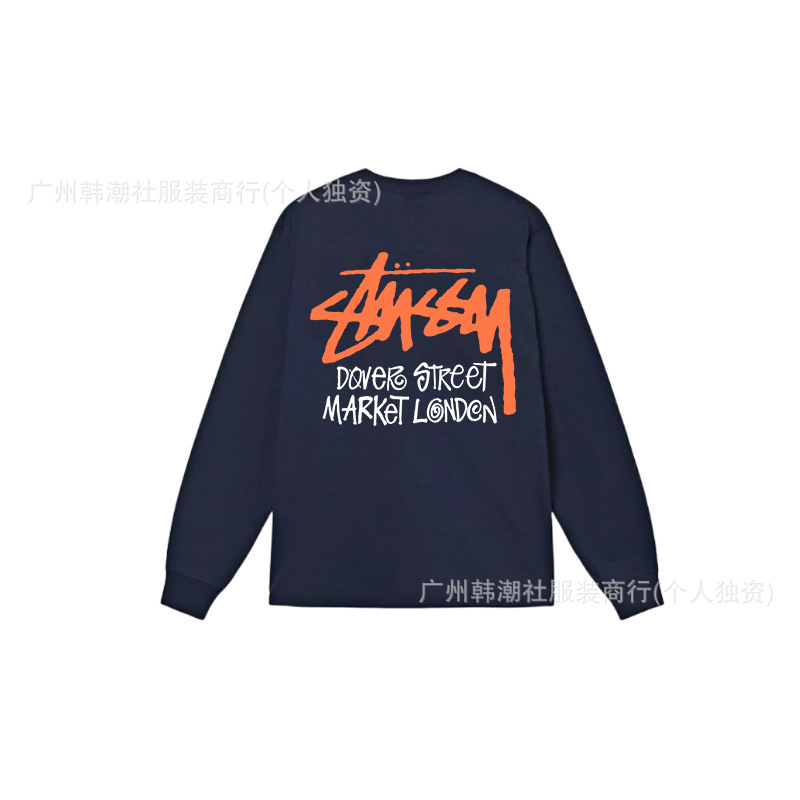 25S跨境斯图西长袖印花t恤美式潮牌STUSSY圆筒布休闲宽松男女同款|undefined