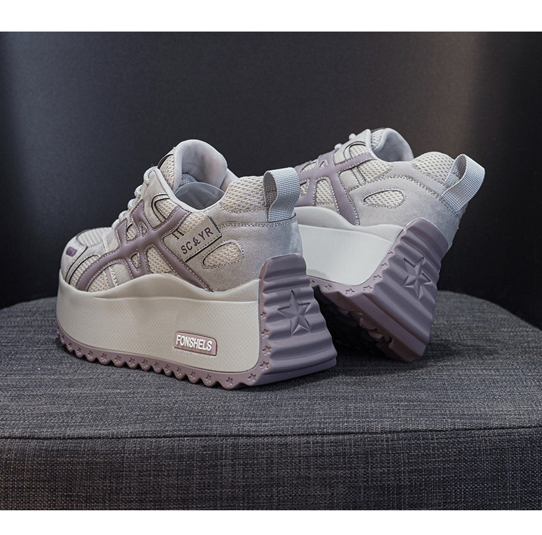 Giày sneaker nữ đế dày phong cách retro dành cho người dáng nhỏ, giày dad hot trend thu 2026, tăng chiều cao — M2933-1 màu xám đính kim cương, M2933 màu đen, M2933 màu nâu, M2933-1 màu đen đính kim cương chi tiết 36